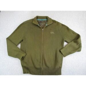 Oakley Software Sweater Mens Large Green Full Zip Knit Ribbed Logo Mock Neck Y2K